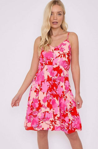 Fuchsia Floral Print Strap Mini Dress