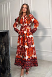 Brielle Long Sleeve Shirt Dress Orange Boarder Print