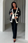 Kimia Black & Cream Knit Belted Cardigan