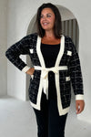 Kimia Black & Cream Knit Belted Cardigan