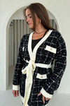 Kimia Black & Cream Knit Belted Cardigan