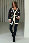 Kimia Black & Cream Knit Belted Cardigan