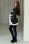 Kimia Black & Cream Knit Belted Cardigan