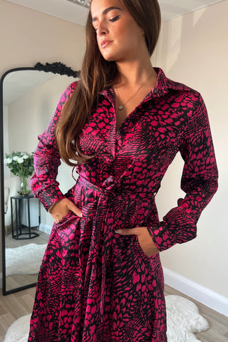 Brielle Long Sleeve Shirt Dress Pink Animal Print