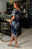 Novah Sequin Wrap Detailing Midi Dress Navy and Silver