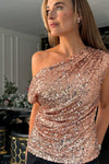 Donna Asymmetric Gold Sequin Top