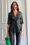 Brooke Green Sequin Wrap Detail Top