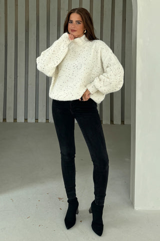 Sonya Cream Speckled Sequin Knit Jumper